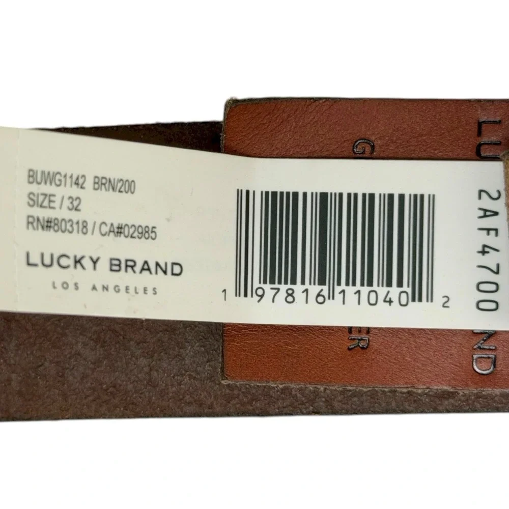 Lucky Brand Men's Size 32 Brown Genuine Leather Lacing Detail Laser Cut Belt NWT